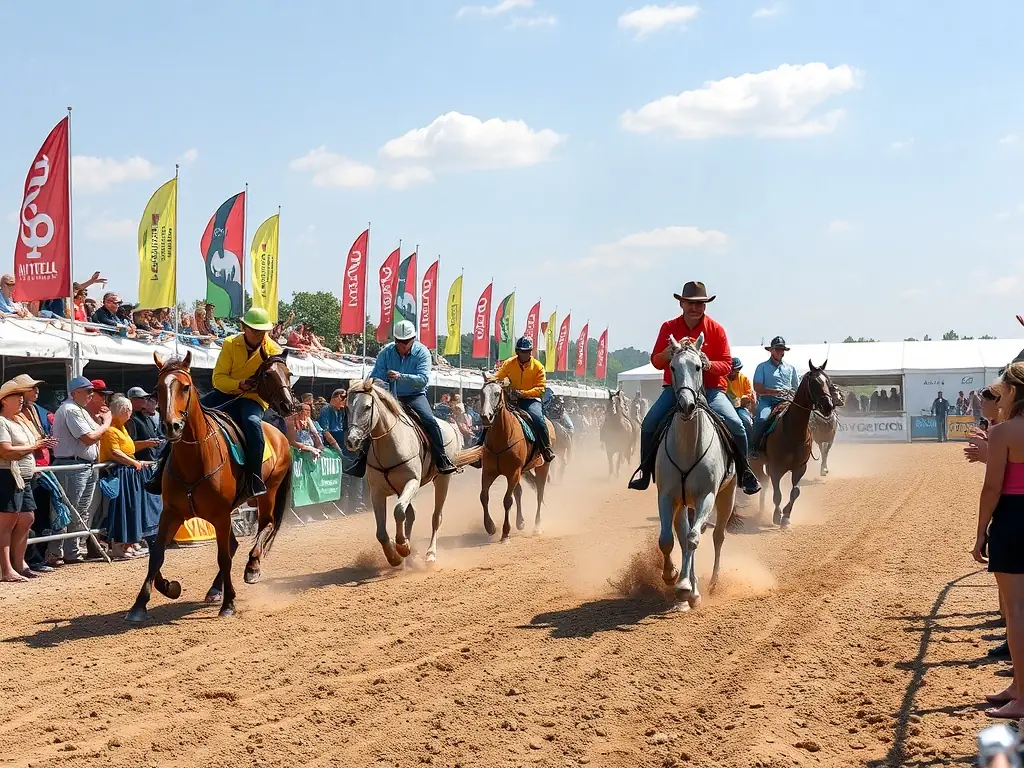 A group of adult riders participating in an official equestrian competition, showcasing their skills and horsemanship in a competitive yet supportive environment.
