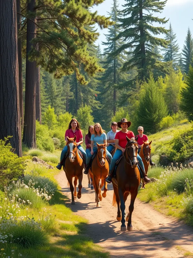 A group of riders enjoying a leisurely trail ride through the scenic landscapes of Burgundy and Franche-Comté, with rolling hills and vineyards in the background.